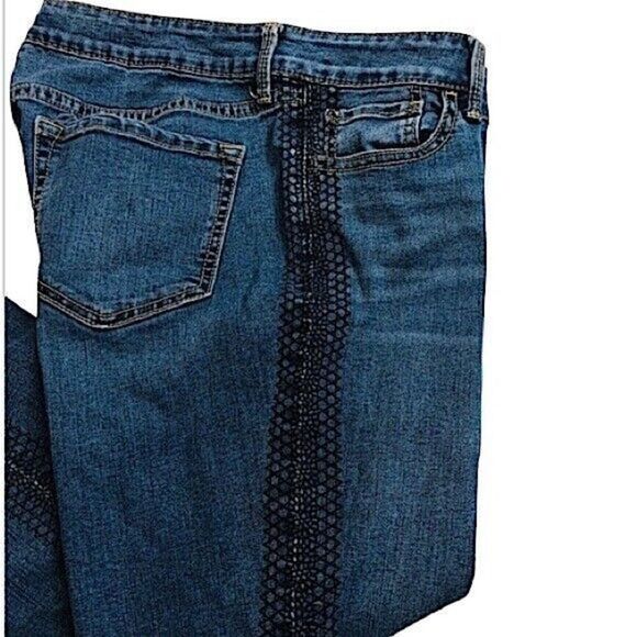 Old Navy Women Size 8 Jeans Straight Rock Star Embroidered Side Stitch Whiskered - Picture 7 of 8